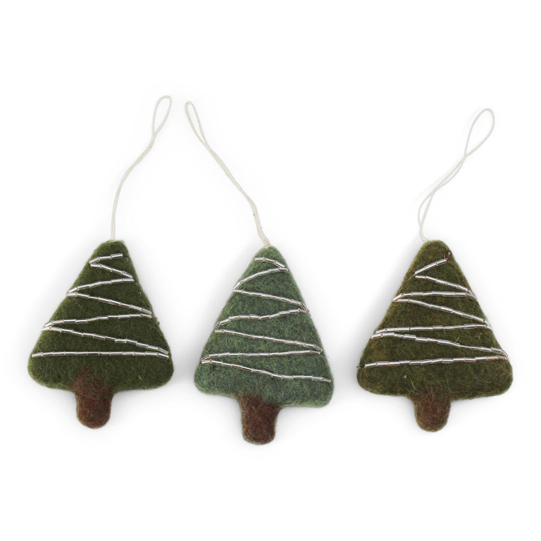 Green Felt Tree With Beaded Garland Hanging Decoration