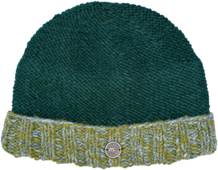 Hand Knit Pure Wool Turn Up Beanie - Pine Green