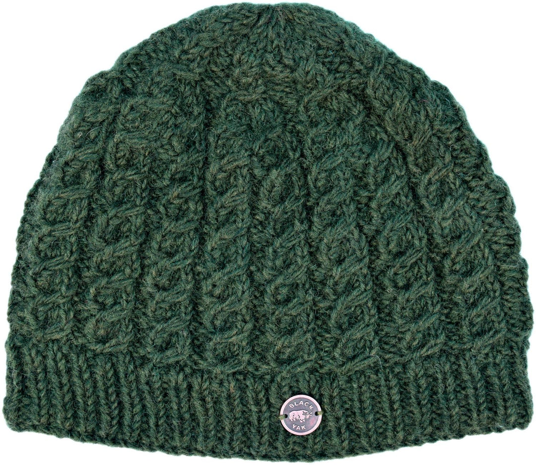 Pure wool  Cable beanie - Dark Green