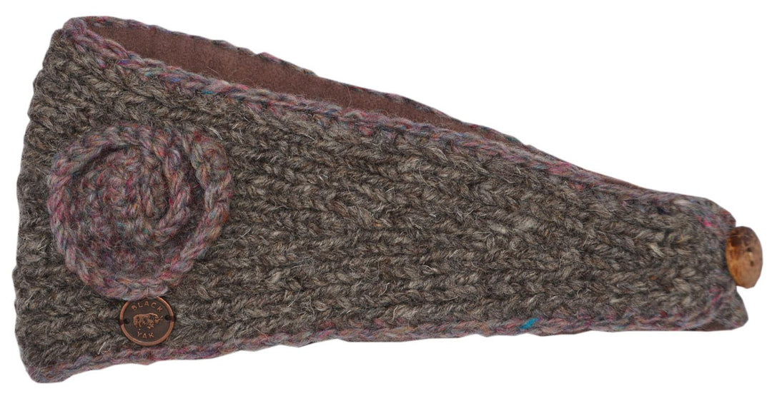 Natural Brown Winter Wool Headband With Swirl Detail