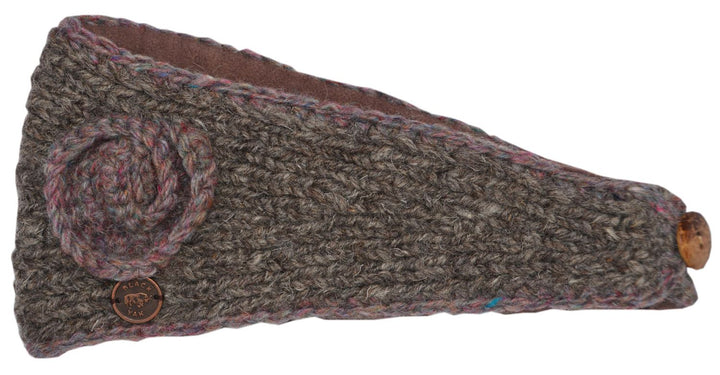 Natural Brown Winter Wool Headband With Swirl Detail