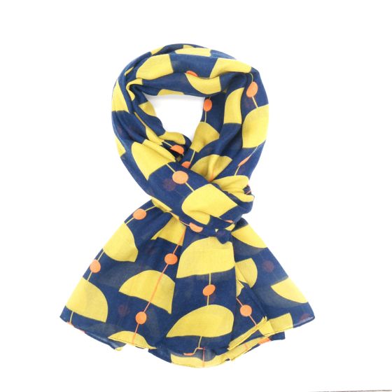 Navy Scarf With Retro Shapes Pattern - Navy
