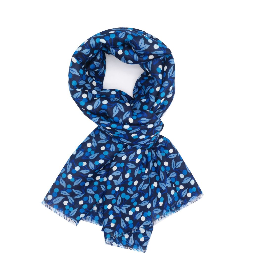 Light Weight Scarf With Little Berry Design - Blue
