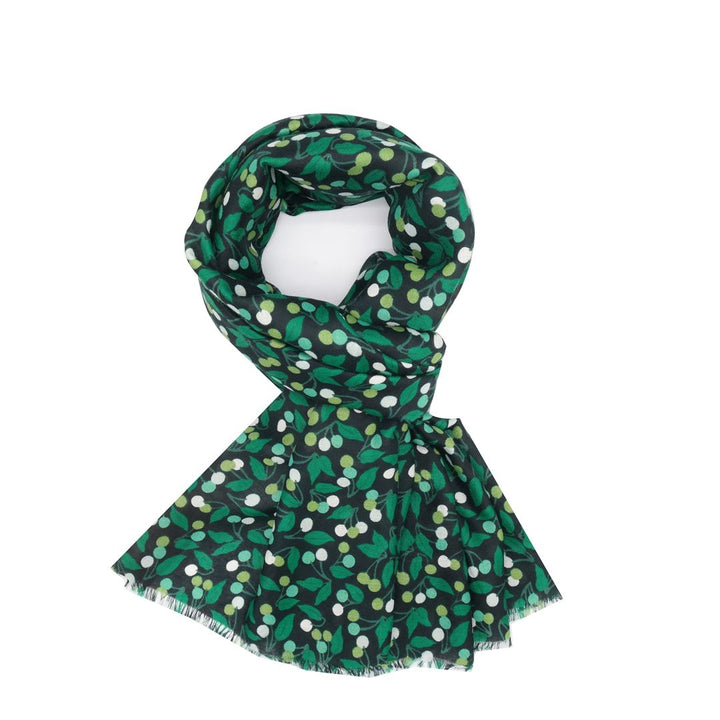 Light Weight Scarf With Berry Design - Green
