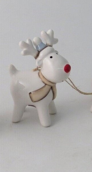 White Reindeer with Blue Hat Tree Decoration