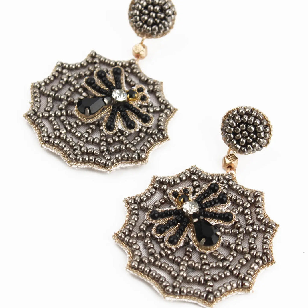 Spider on Web Drop Earrings