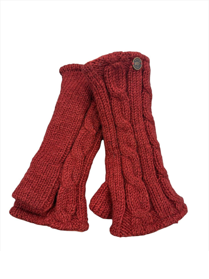 Cable Knit Wool Wrist Warmers  - Russet