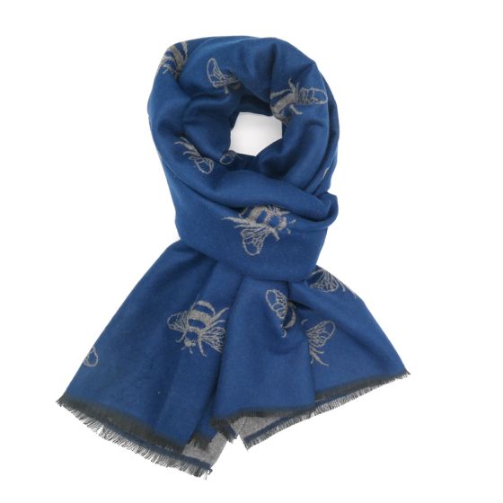 Reversible Bee Pattern Scarf- Navy & Grey