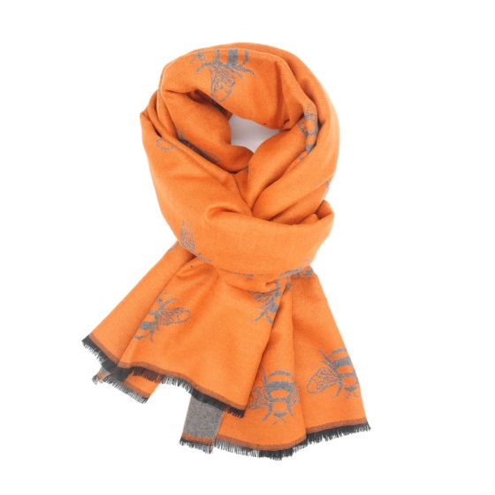 Bee Pattern Scarf- Reversible Orange & Grey