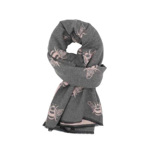 Bee Pattern Scarf- Reversible Grey & Pink