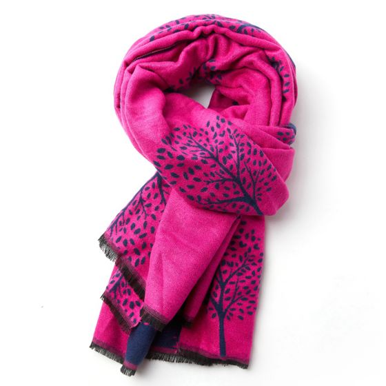 Mulberry Tree  Scarf - Reversible Fuchsia And Navy
