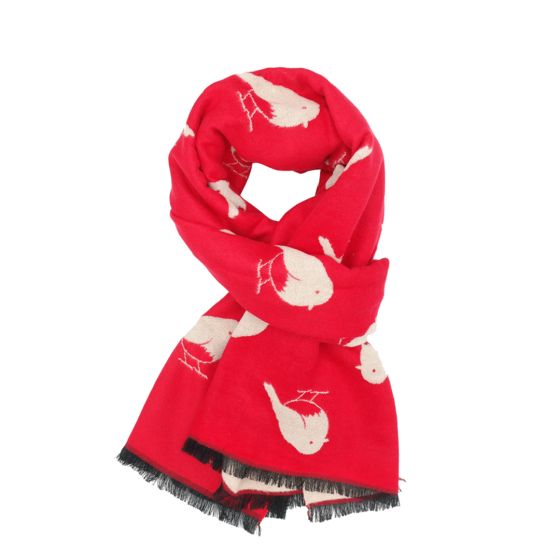 Robin Pattern Scarf - Reversible Red Cream