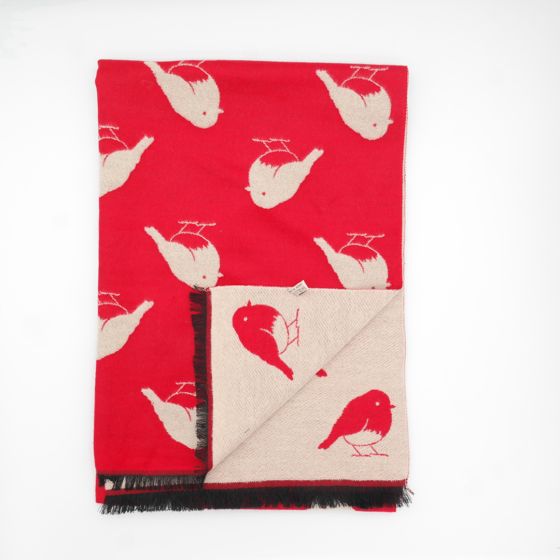Robin Pattern Scarf - Reversible Red Cream