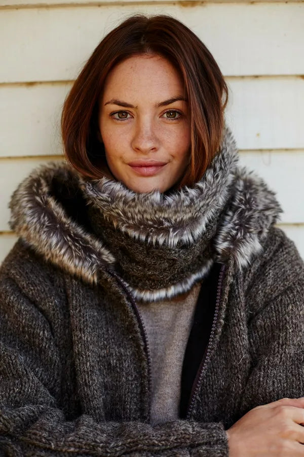 Fur Lined Snood - Dark Bluey Grey