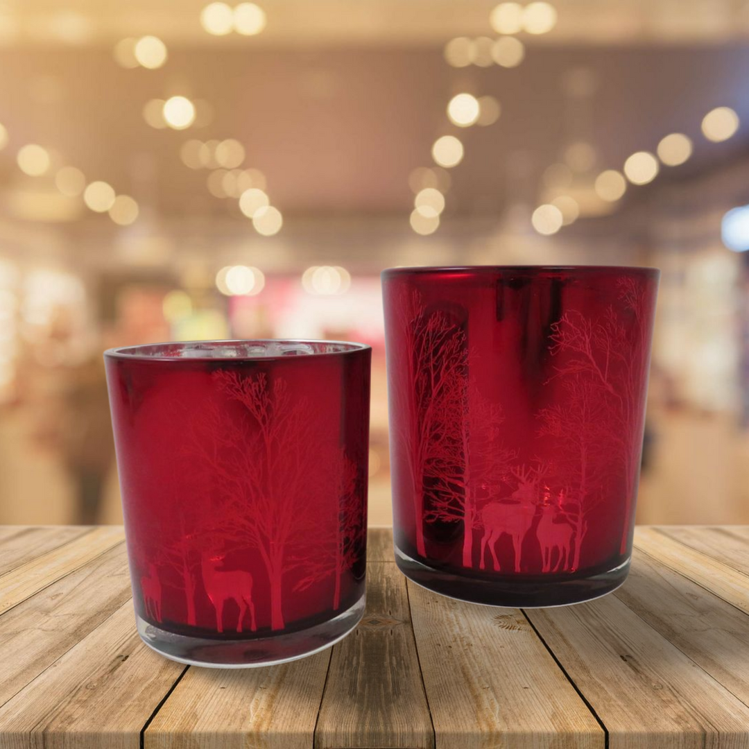 Red Votive with Forest Design