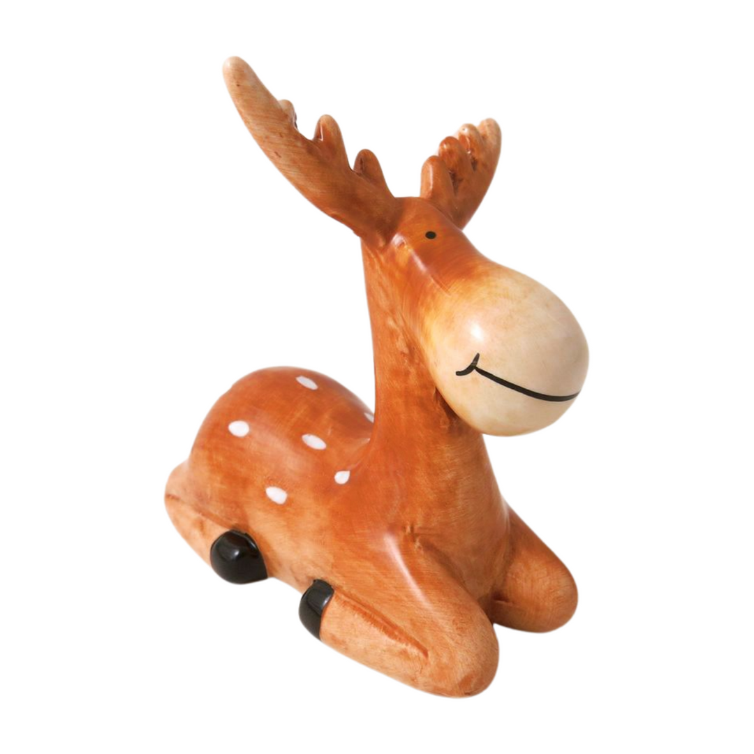 Brown Ceramic  Reindeer Decoration - Medium Lying Down