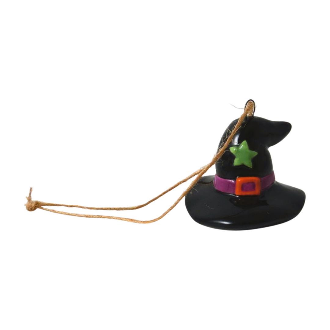 Black Ceramic Witches Hat Hanging Decoration