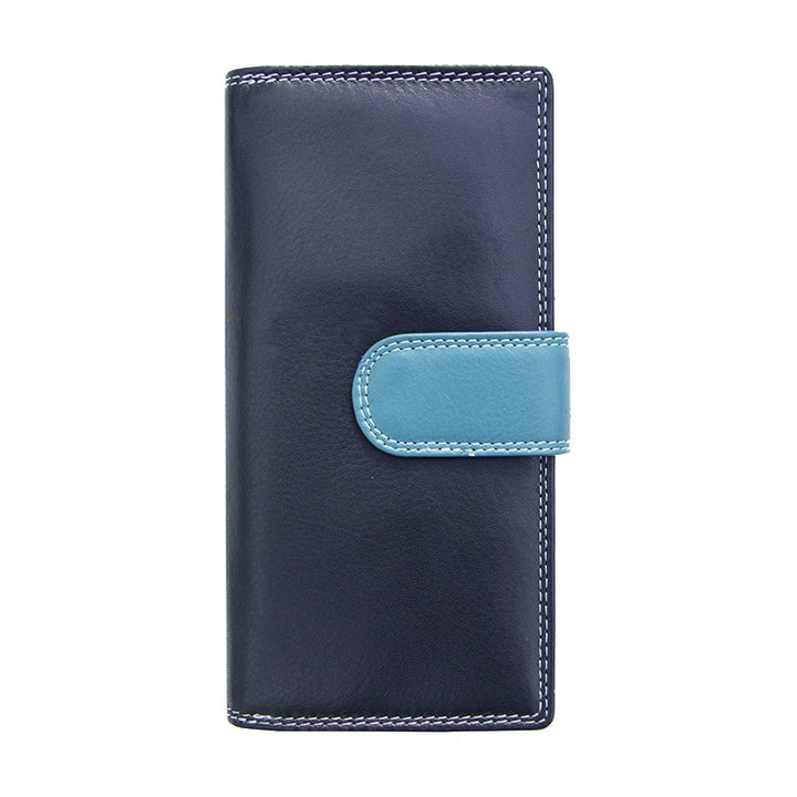 Long Leather Bifold Purse - Victoria London/ Blue-Multi