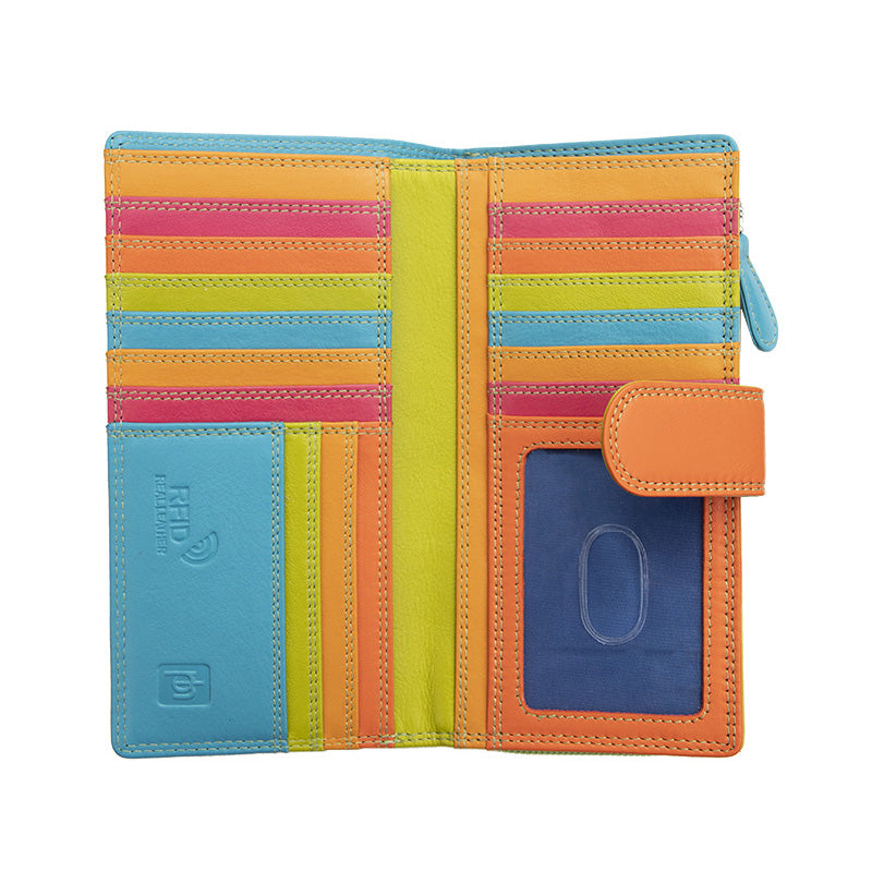 Long Leather Bifold Purse - Victoria London / Green-Multi