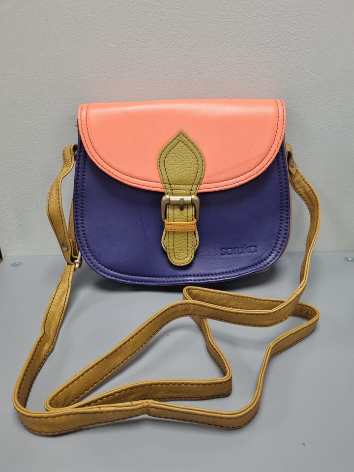 Ally Leather Cross Body Bag - Purple & Orange