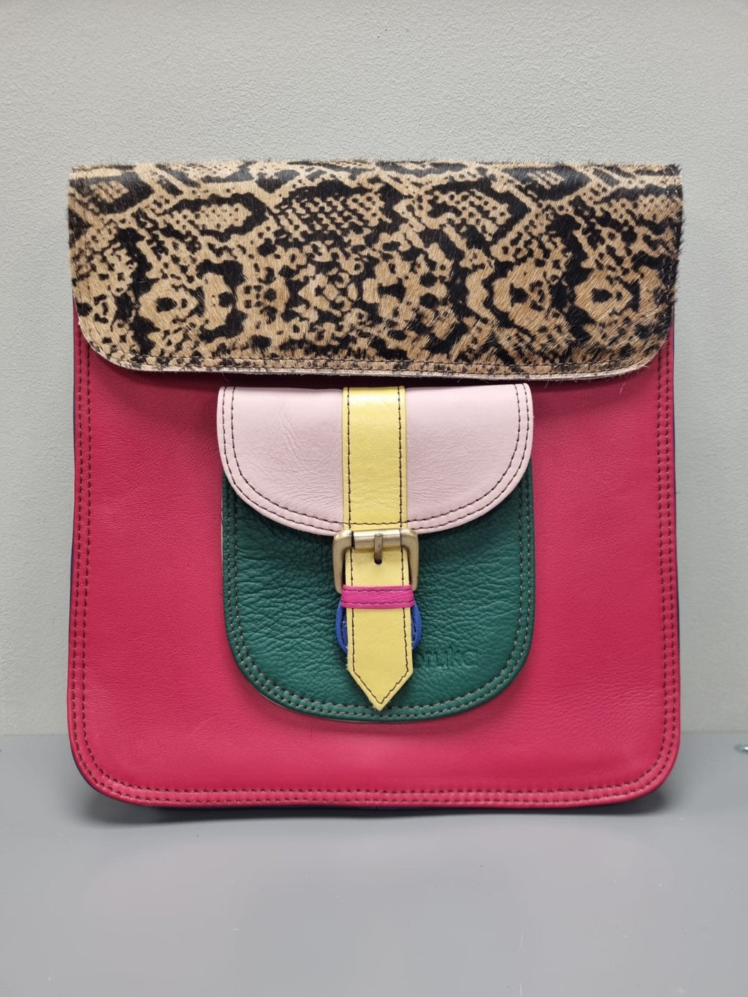Remi Leather Back Bag - Red & Print