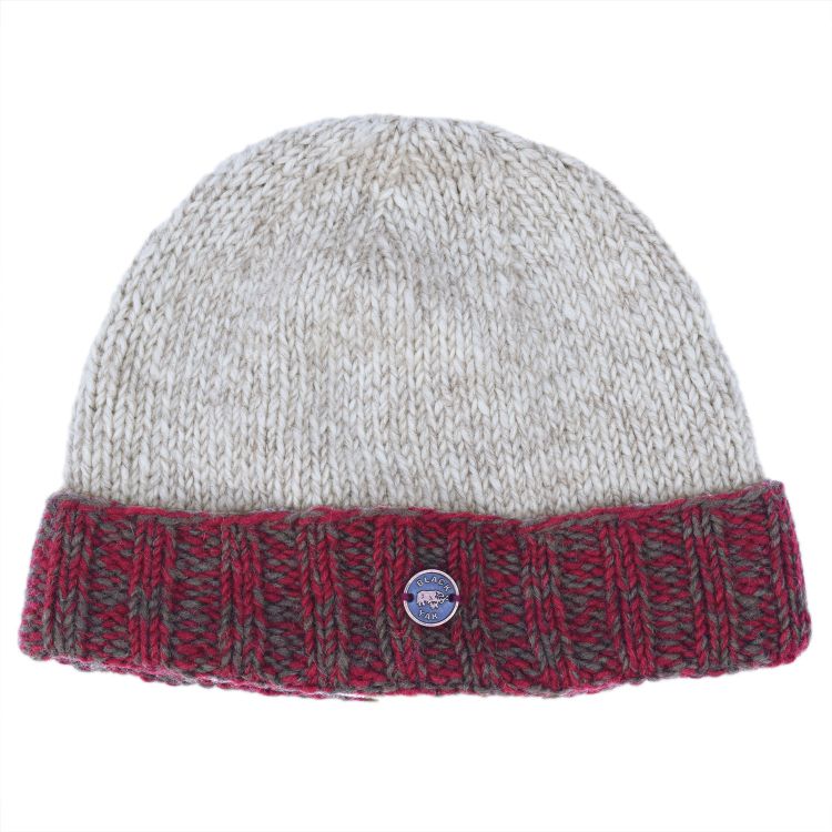 Cream Beanie With Contrast Turn Up