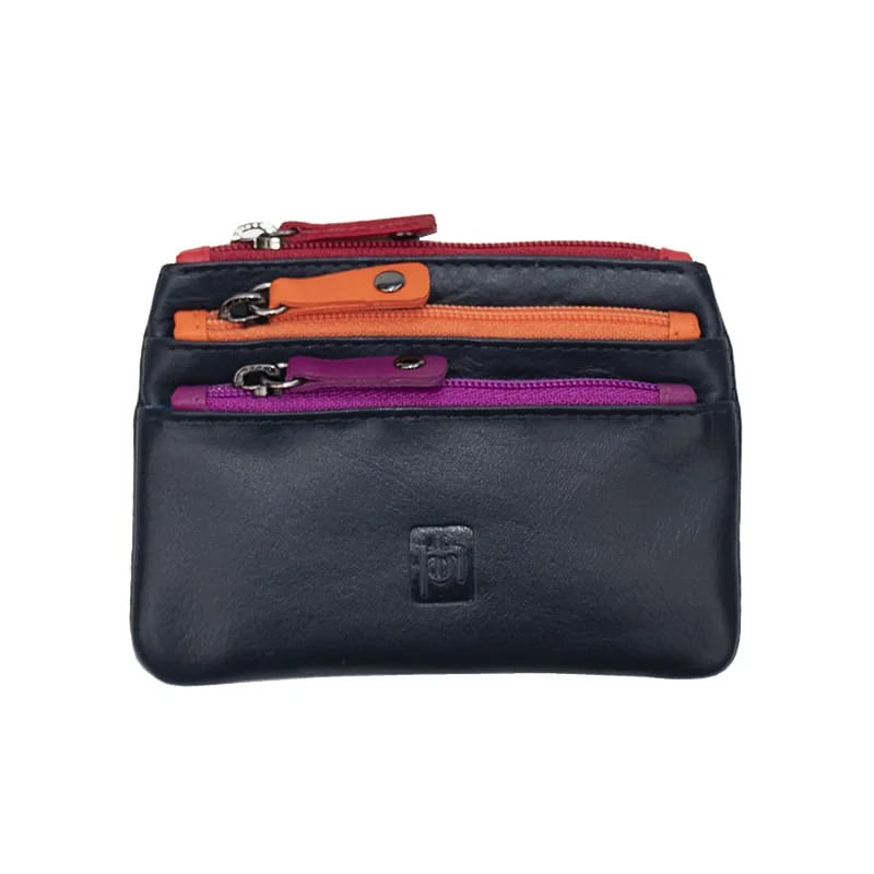 Coin Purse with Coloured Zips - Navy