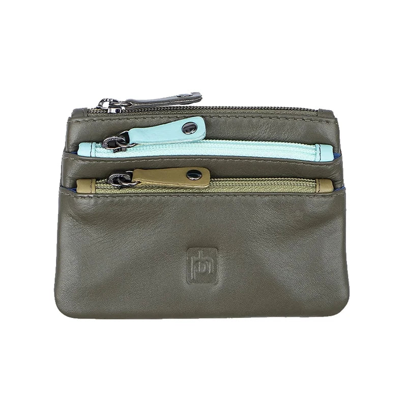 Coin Purse with Coloured Zips - Olive