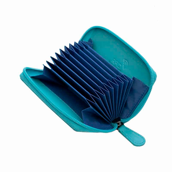 Concertina Leather Credit Card Wallet -Turquoise