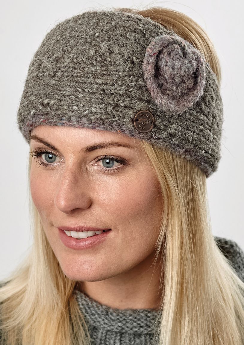 Natural Brown Winter Wool Headband With Swirl Detail