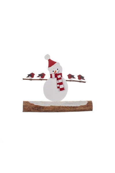 Snowman holding Robins