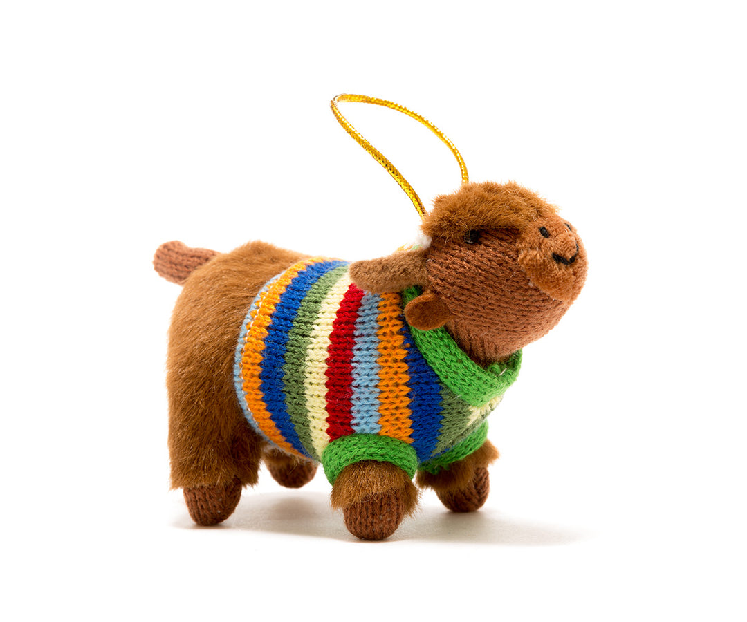 Highland Cow in Stripey Jumper Hanging Decoration