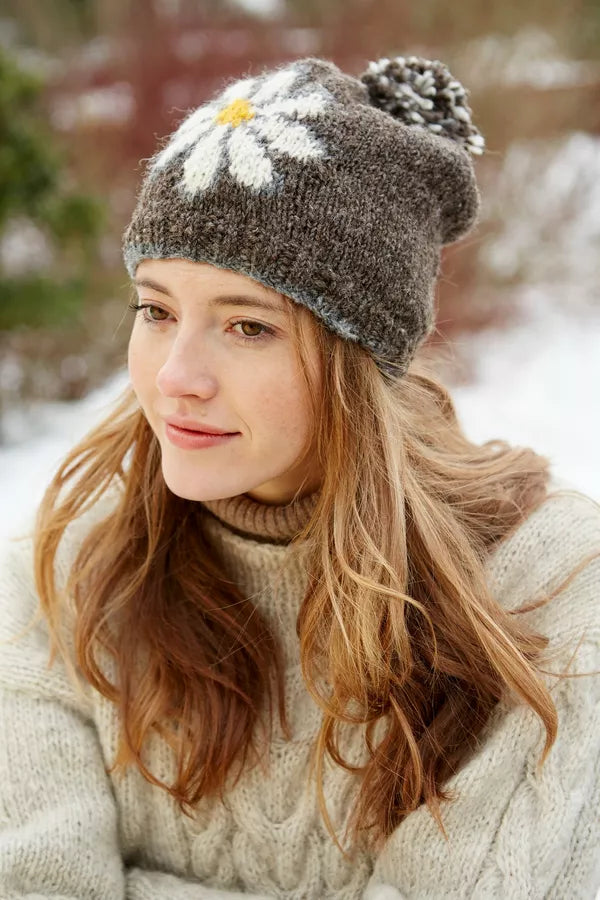 Daisy Bobble Hat - Bark