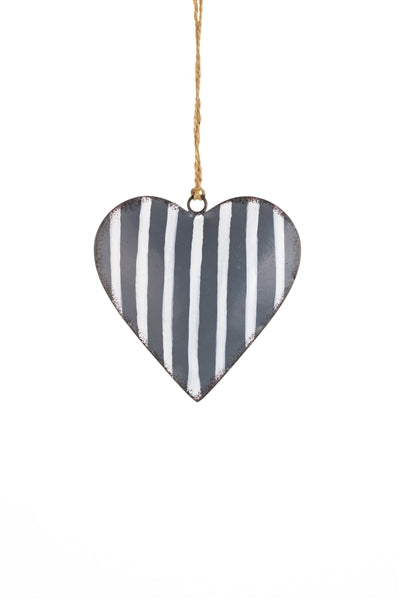 Bengal Grey & White Striped Heart Decoration