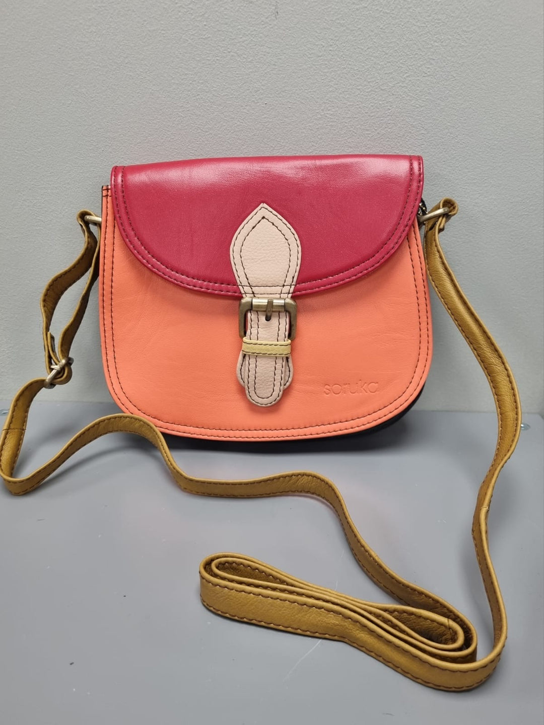 Ally Leather Cross Body Bag - Orange & Red