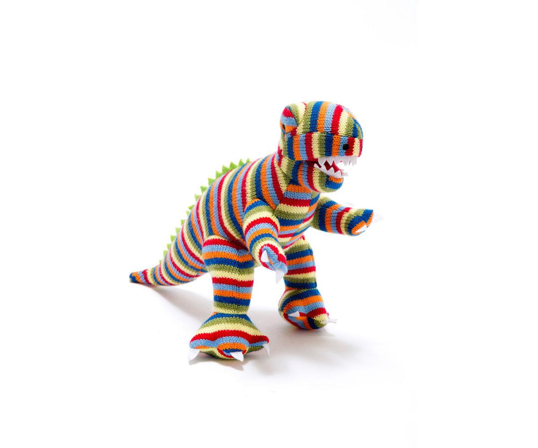 T-Rex Knitted Toy -Rainbow Stripe