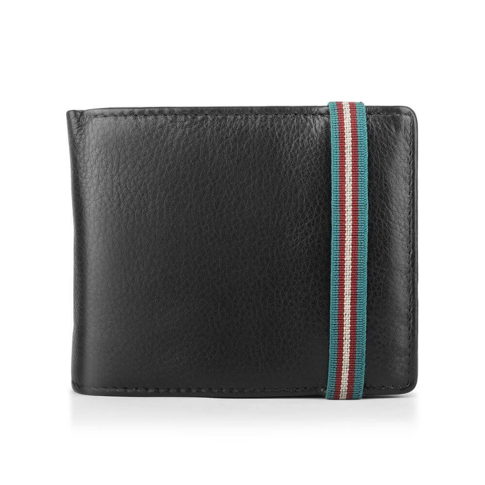 Leather Trifold Wallet with RFID & Elastic Closure - Rowan Hudson - Black