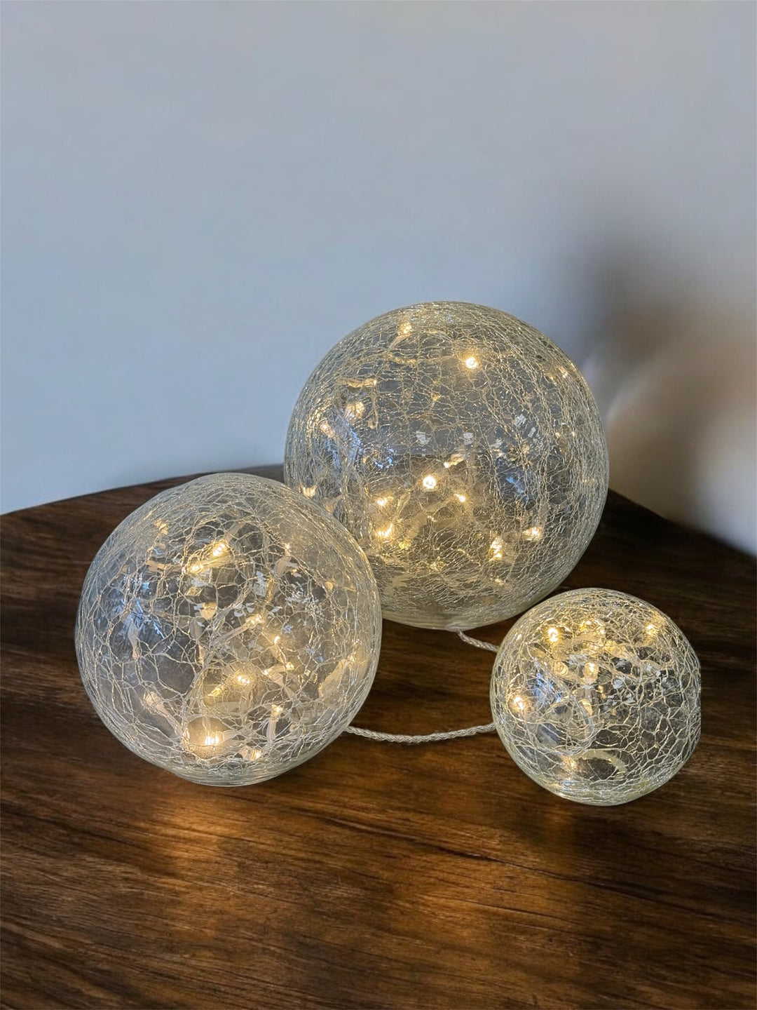 Decorative Light Trio Of Crackle Effect Balls - Clear