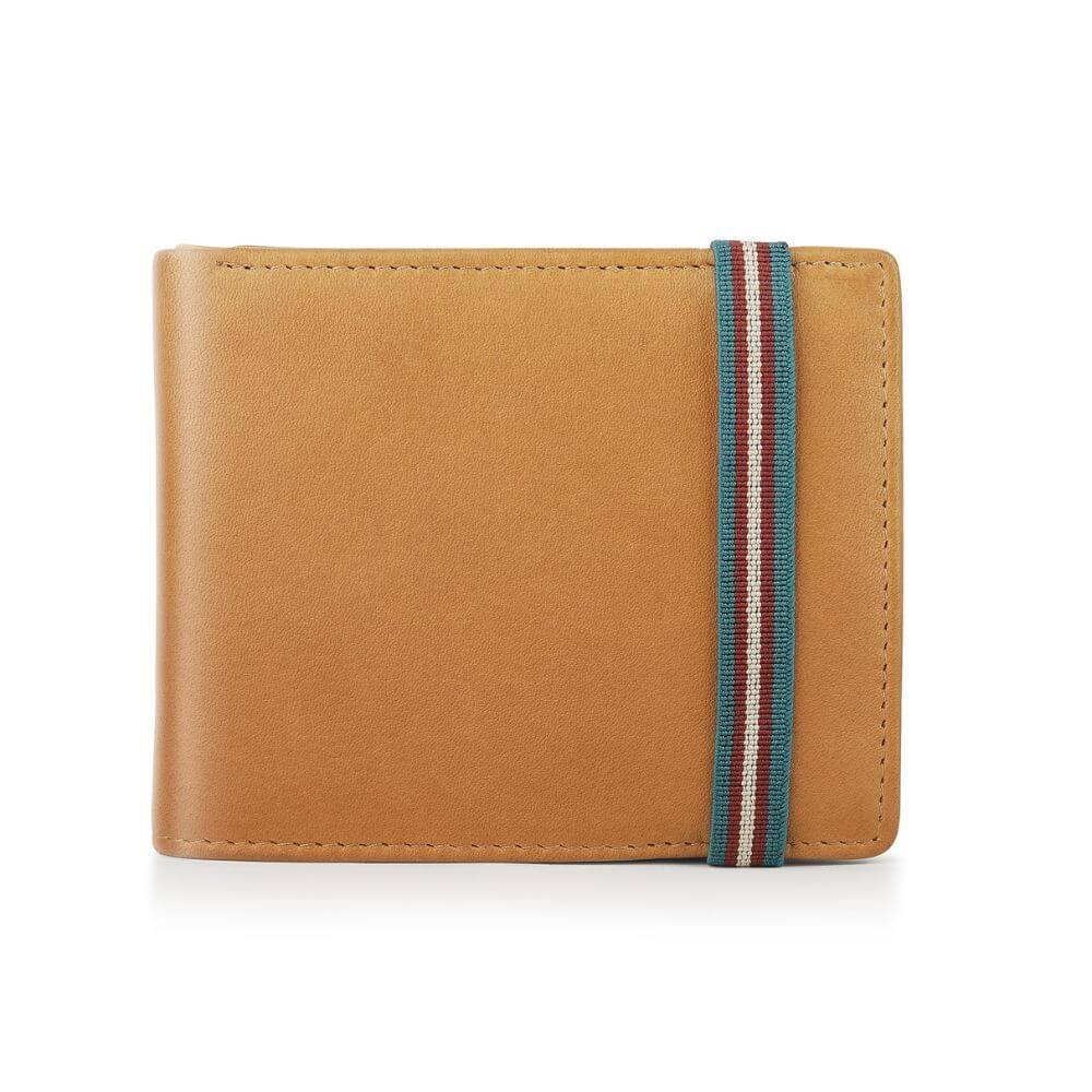 Leather Trifold Wallet with RFID & Elastic Closure - Rowan Hudson - Tan