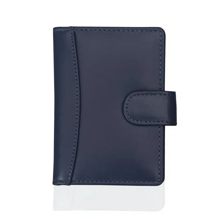 Compact Leather Credit Card Holder - Navy