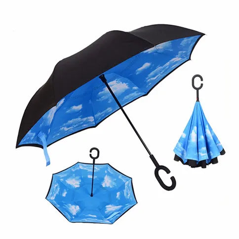 Inside Out Umbrella - Blue & White Stick