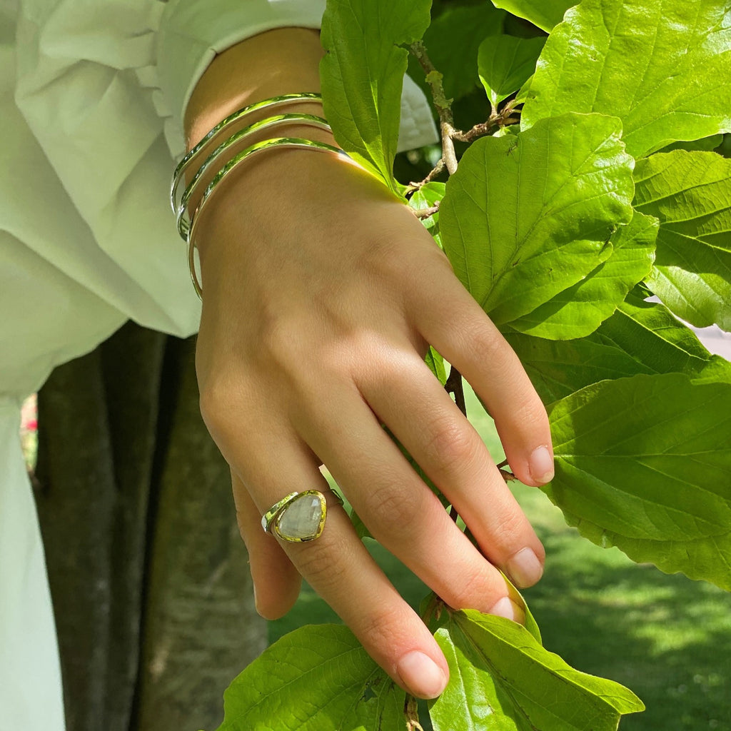 Maha Gold Plate & Sterling Silver Ring -  Moonstone