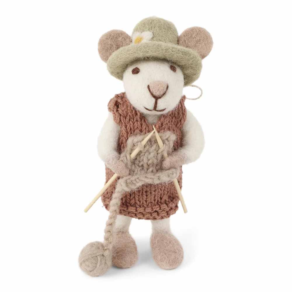 Mouse With Hat, Dress And Knitting