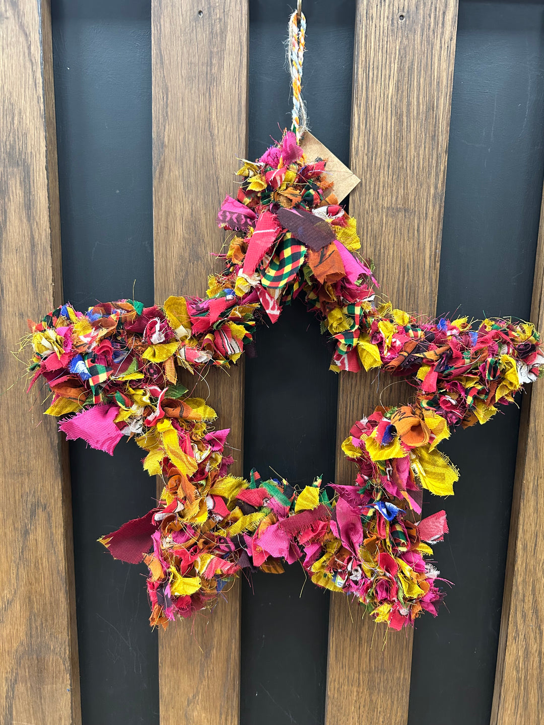 Recycled Sari Fabric Wreath - Red Star