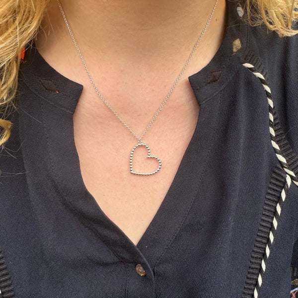 Beaded Heart Sterling Silver Necklace