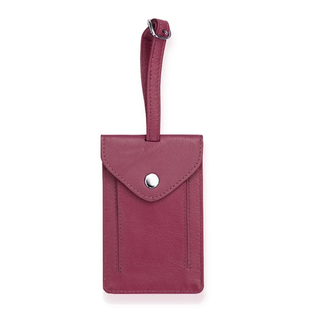 Leather Luggage Tag - Berry