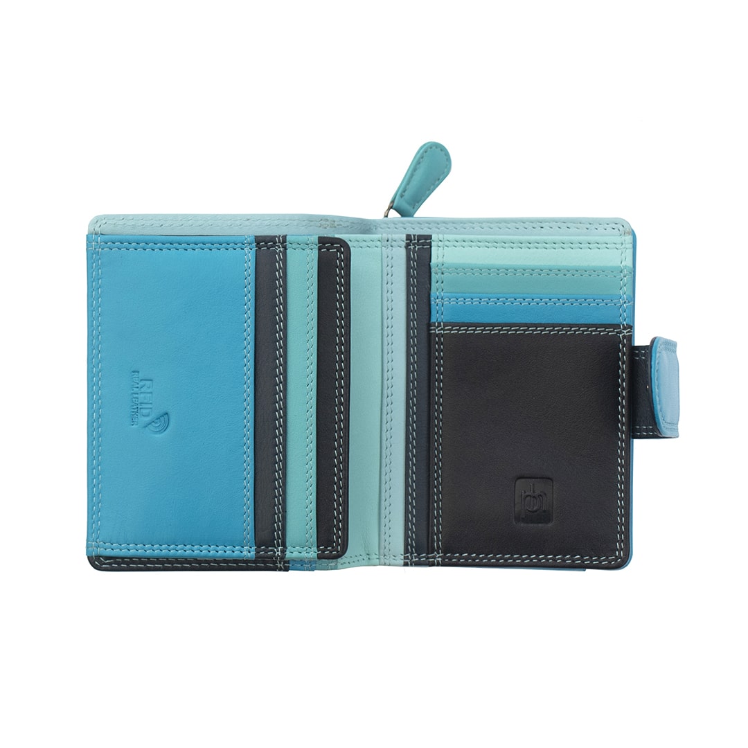 Soft Colourful Leather Trifold Purse - Camellia London / Blue-Multi