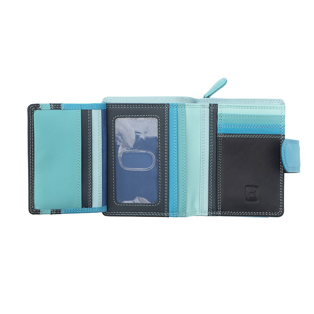 Soft Colourful Leather Trifold Purse - Camellia London / Blue-Multi