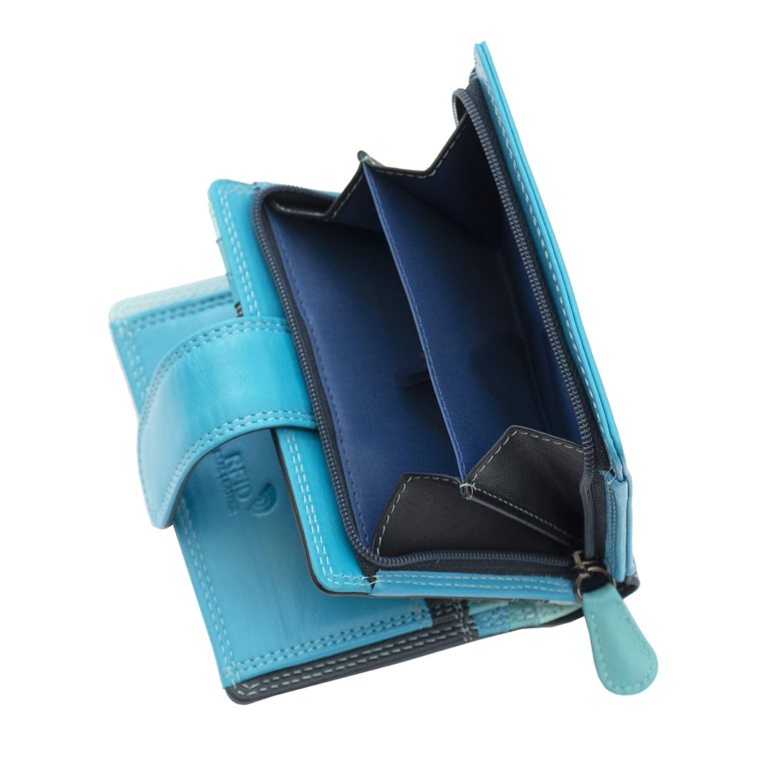Soft Colourful Leather Trifold Purse - Camellia London / Blue-Multi