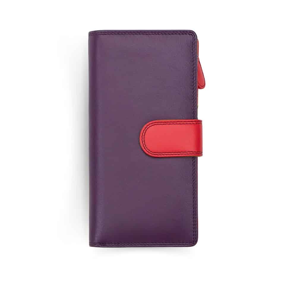 Long Leather  Bifold Purse - Victoria London / Grape-Multi